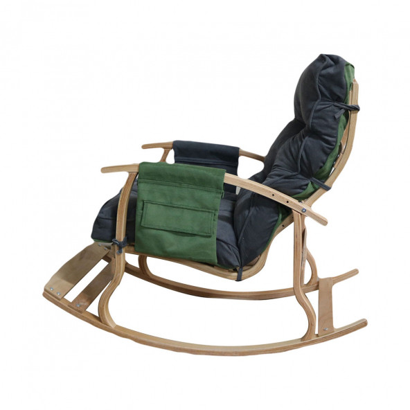 Mobildeco Padişah Lüx Ahşap Çift Minderli Çift Cepli Sallanan Sandalye Yeşil/Füme - 6