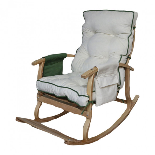 Mobildeco Padişah Lüx Ahşap Çift Minderli Çift Cepli Sallanan Sandalye Yeşil/Krem - 2