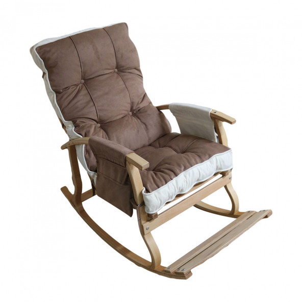 Mobildeco Padişah Lüx Ahşap Çift Minderli Çift Cepli Sallanan Sandalye Kahverengi/Krem