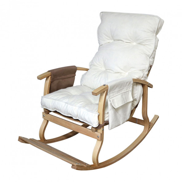 Mobildeco Padişah Lüx Ahşap Çift Minderli Çift Cepli Sallanan Sandalye Kahverengi/Krem - 2