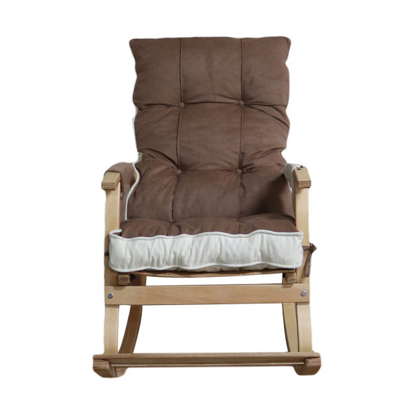 Mobildeco Padişah Lüx Ahşap Çift Minderli Çift Cepli Sallanan Sandalye Kahverengi/Krem - 3