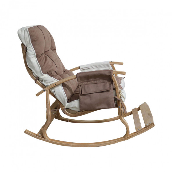 Mobildeco Padişah Lüx Ahşap Çift Minderli Çift Cepli Sallanan Sandalye Kahverengi/Krem - 5