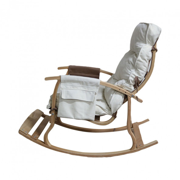 Mobildeco Padişah Lüx Ahşap Çift Minderli Çift Cepli Sallanan Sandalye Kahverengi/Krem - 6