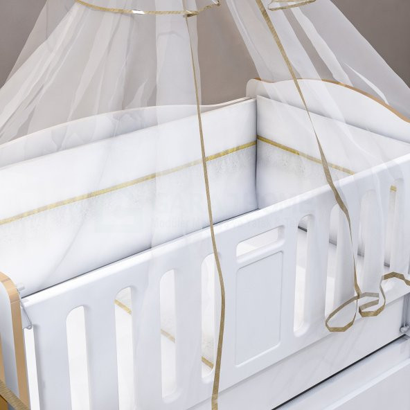 Garaj Home Elfin Gold 60x120 Uzayan Asansörlü Lüks Uyku Setli Beşik Kombini-UYKU SETİ-PEMBE - 2