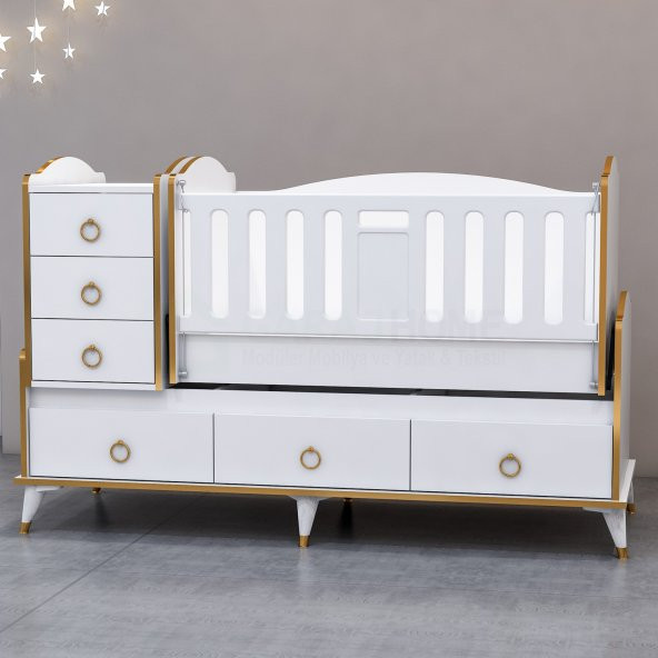 Garaj Home Elfin Gold 60x120 Uzayan Asansörlü Lüks Uyku Setli Beşik Kombini-UYKU SETİ-PEMBE - 6