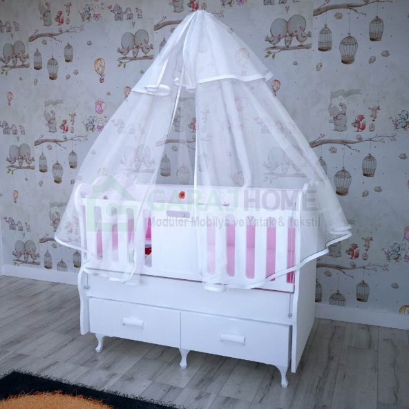 Garaj Home Erva 70x130 Asansörlü Lüks Uyku Setli Beşik Kombini-UYKU SETİ-BEYAZ