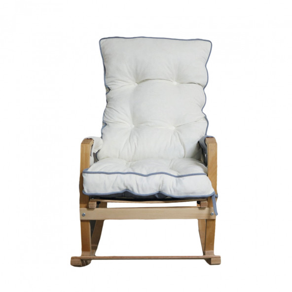 Mobildeco Vezir Lüx Ahşap Çift Minderli Çift Cepli Sallanan Sandalye Gri/Krem - 4