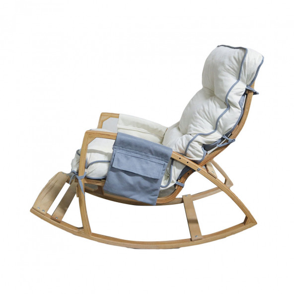 Mobildeco Vezir Lüx Ahşap Çift Minderli Çift Cepli Sallanan Sandalye Gri/Krem - 6