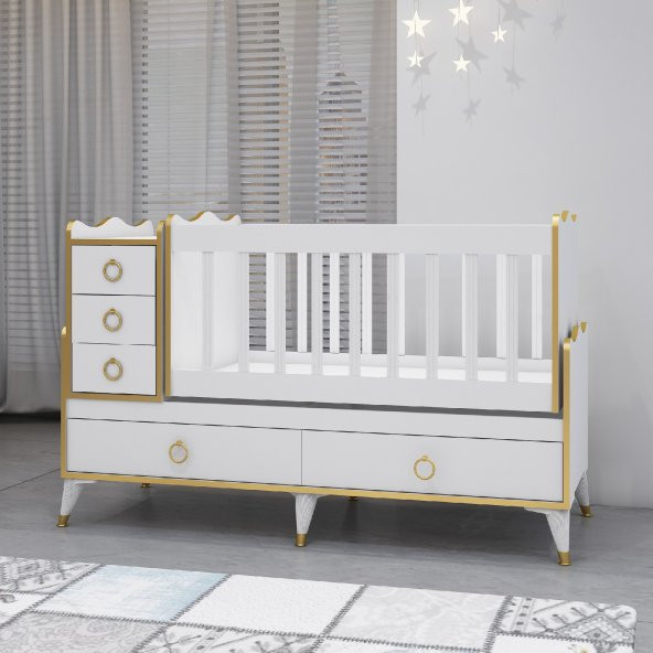 Garaj Home Alya Gold Avangart Beşik - Yatak ve Uyku Seti Kombinli-UYKU SETİ-BEYAZ - 4