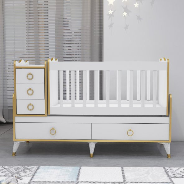 Garaj Home Alya Gold Avangart Beşik - Yatak ve Uyku Seti Kombinli-UYKU SETİ-BEYAZ - 5