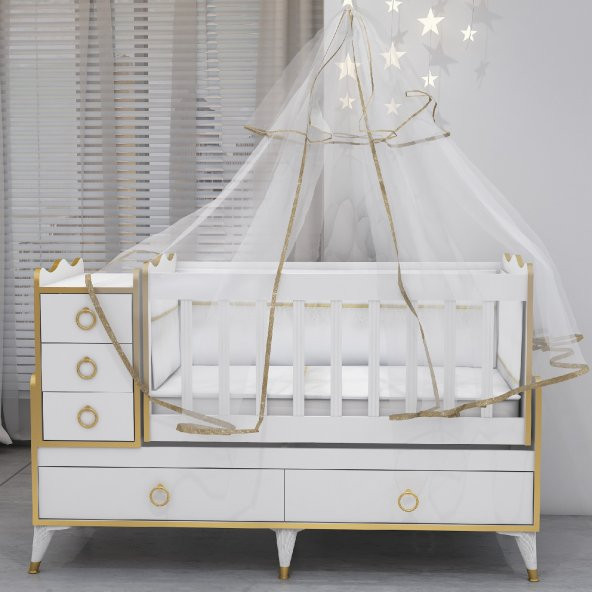 Garaj Home Alya Gold Avangart Beşik - Yatak ve Uyku Seti Kombinli-UYKU SETİ-BEYAZ - 6