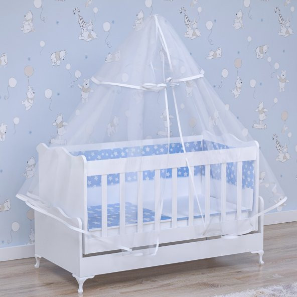 Garaj Home Elit 60x120 Uyku Seti+ Yatak+Cibinlik Beşik - Mavi-UYKU SETİ-BEYAZ - 3