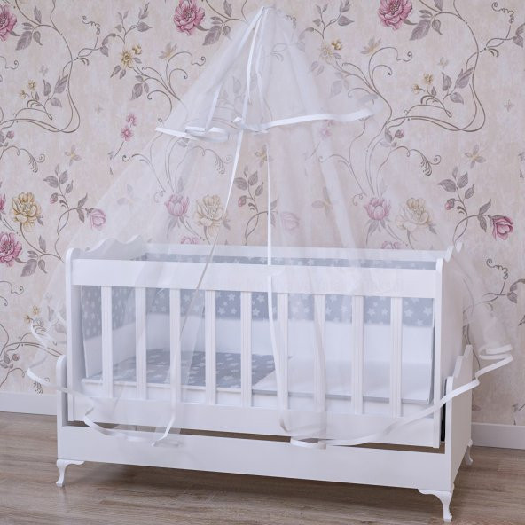 Garaj Home Elit 60x120 Uyku Seti+ Yatak+Cibinlik Beşik - Gri-UYKU SETİ-BEYAZ