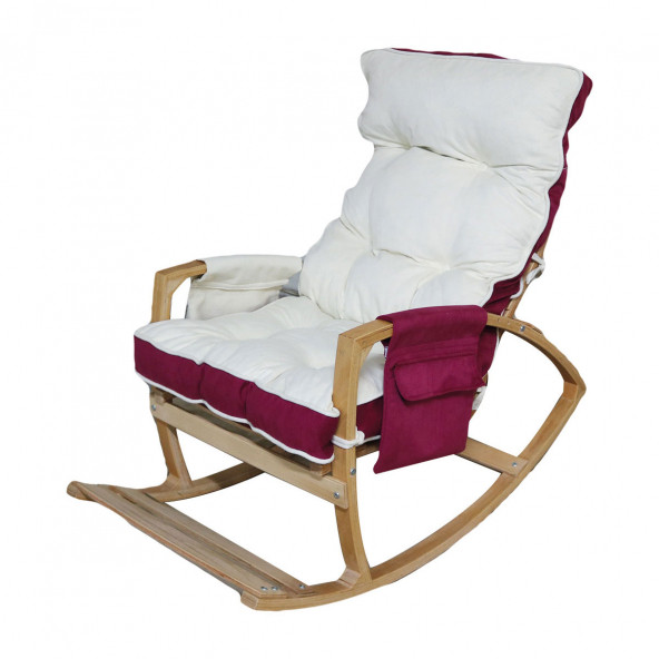 Mobildeco Vezir Lüx Ahşap Çift Minderli Çift Cepli Sallanan Sandalye Bordo/Krem - 2