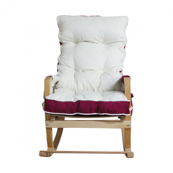 Mobildeco Vezir Lüx Ahşap Çift Minderli Çift Cepli Sallanan Sandalye Bordo/Krem - 4