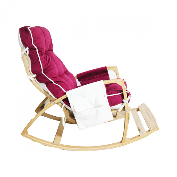 Mobildeco Vezir Lüx Ahşap Çift Minderli Çift Cepli Sallanan Sandalye Bordo/Krem - 5