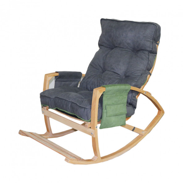 Mobildeco Vezir Lüx Ahşap Çift Minderli Çift Cepli Sallanan Sandalye Yeşil/Füme - 2