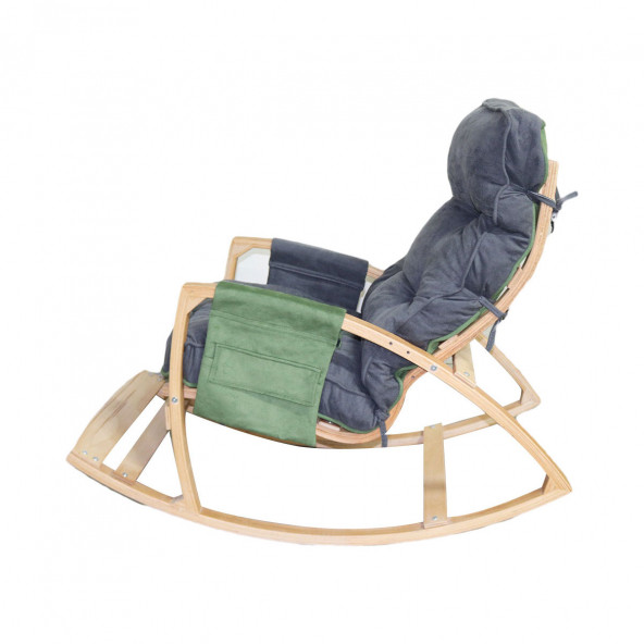 Mobildeco Vezir Lüx Ahşap Çift Minderli Çift Cepli Sallanan Sandalye Yeşil/Füme - 5