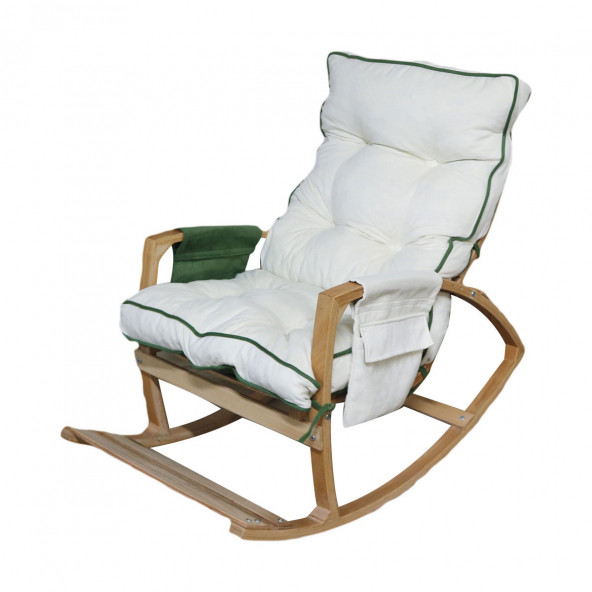 Mobildeco Vezir Lüx Ahşap Çift Minderli Çift Cepli Sallanan Sandalye Yeşil/Krem - 2