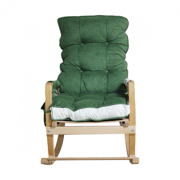 Mobildeco Vezir Lüx Ahşap Çift Minderli Çift Cepli Sallanan Sandalye Yeşil/Krem - 3