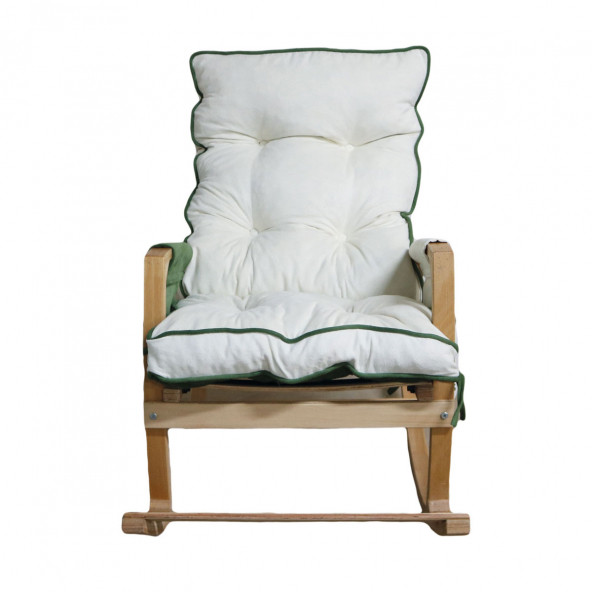 Mobildeco Vezir Lüx Ahşap Çift Minderli Çift Cepli Sallanan Sandalye Yeşil/Krem - 4