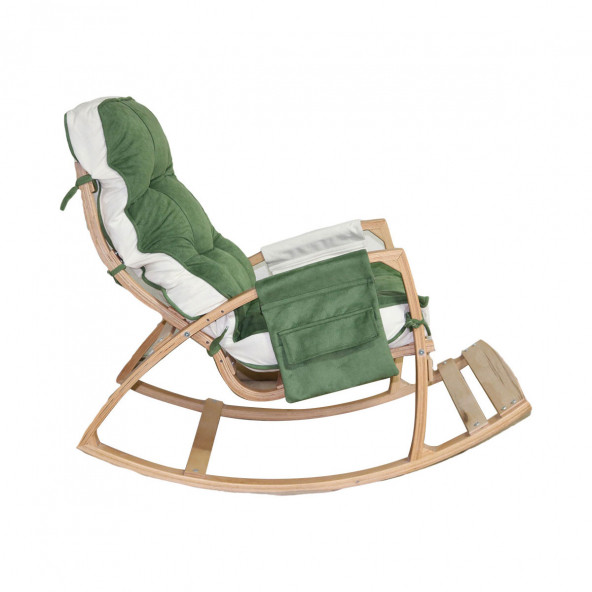Mobildeco Vezir Lüx Ahşap Çift Minderli Çift Cepli Sallanan Sandalye Yeşil/Krem - 6