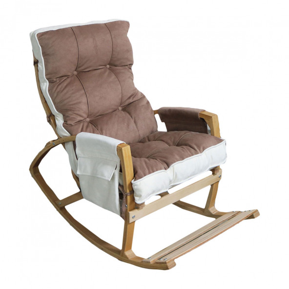 Mobildeco Vezir Lüx Ahşap Çift Minderli Çift Cepli Sallanan Sandalye Kahverengi/Krem