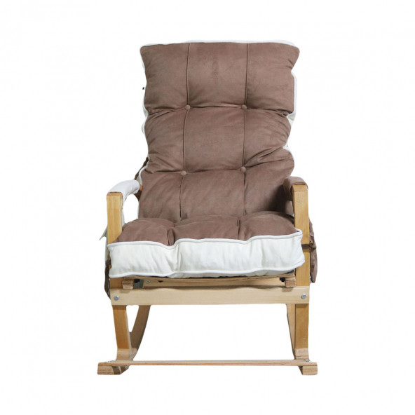 Mobildeco Vezir Lüx Ahşap Çift Minderli Çift Cepli Sallanan Sandalye Kahverengi/Krem - 3