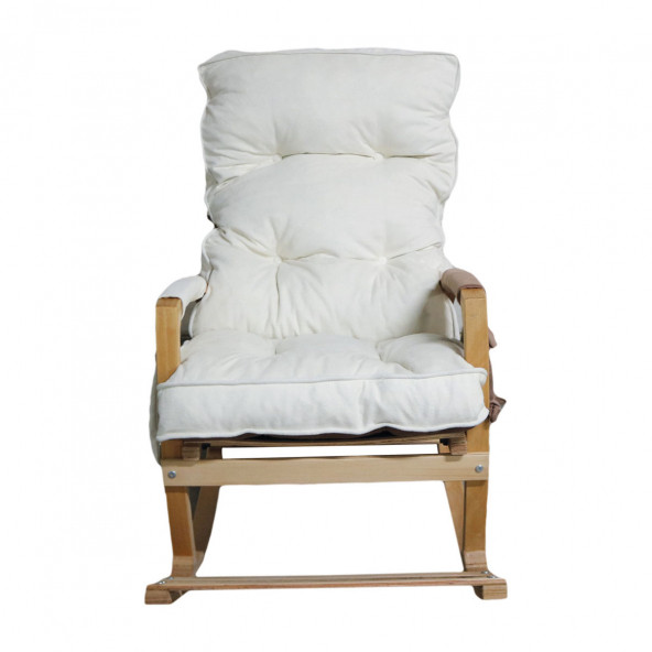 Mobildeco Vezir Lüx Ahşap Çift Minderli Çift Cepli Sallanan Sandalye Kahverengi/Krem - 4