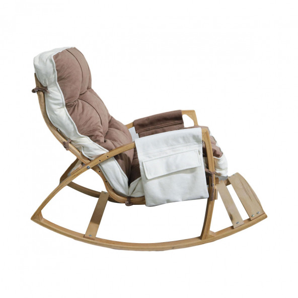 Mobildeco Vezir Lüx Ahşap Çift Minderli Çift Cepli Sallanan Sandalye Kahverengi/Krem - 5