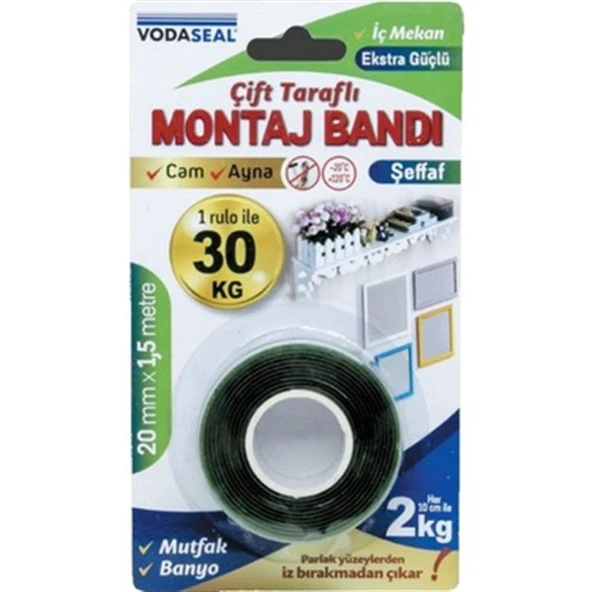 VODASEAL ÇİFT TARAFLI VHB MONTAJ BANDI 20 MM 1.5 METRE ŞEFFAF NM 78 0994