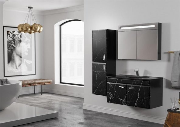 BELİNZA MARBLE BANYO DOLABI TAKIMI SİYAH 65 CM ürün görseli 1