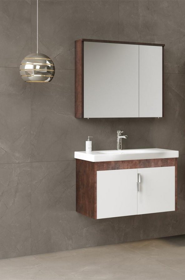 Orka Luna 80 cm Kahve Taş Banyo Dolabı Takımı