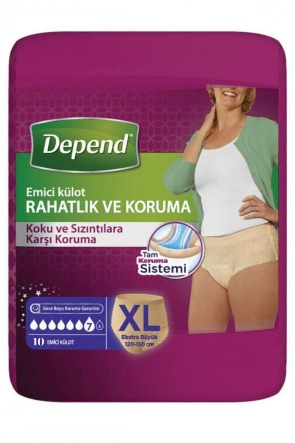 Depend Emici Külot Ekstra Büyük Boy Xl 50-54 Beden 10 Adet (120-150 Cm Bel Ölçüsü)