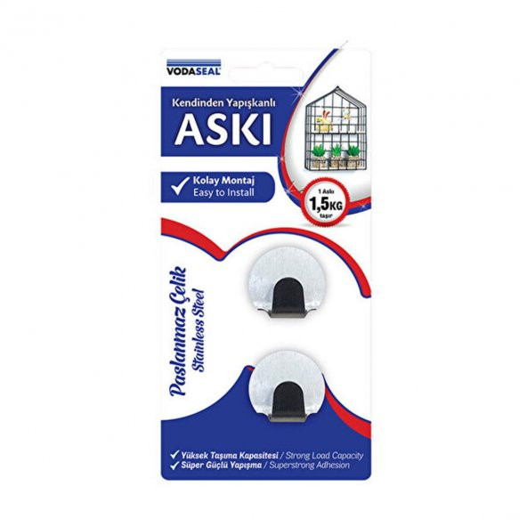 VODASEAL KENDİNDEN YAPIŞKANLI PASLANMAZ ÇELİK OVAL KROM 2 Lİ ASKI  NM 78 3867