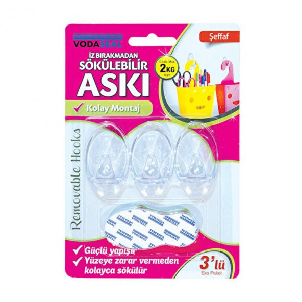VODASEAL İZ BIRAKMADAN SÖKÜLEBİLİR 3LÜ OVAL KROM KÜÇÜK ASKI NM 78 3607