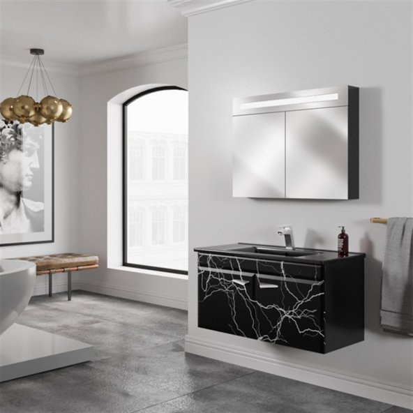 BELİNZA MARBLE BANYO DOLABI TAKIMI SİYAH 85 CM ürün görseli