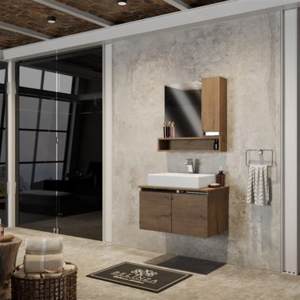 BELİNZA REGİNA BANYO DOLABI TAKIMI KESTANE 80 CM ürün görseli