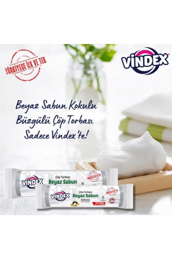 VİNDEX BEYAZ SABUN KOKULU ÇÖP TORBASI BÜZGÜLÜ BÜYÜK BOY