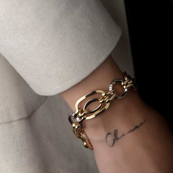 14k Altın Renkli Hallow Bileklik - Resim 2