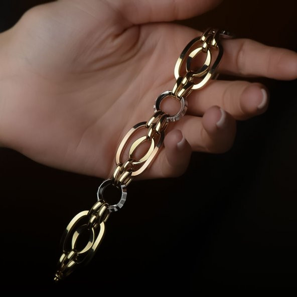 14k Altın Renkli Hallow Bileklik - Resim 5