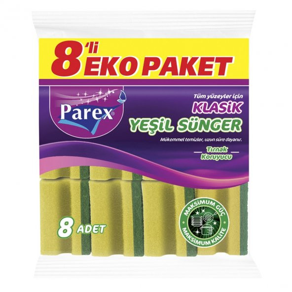 PAREX KLASİK YEŞİL SÜNGER OLUKLU 8Lİ