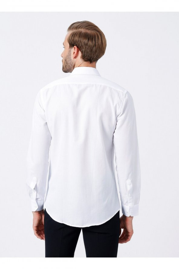 Klasik Yaka Armürlü Beyaz Erkek Gömlek Gm2024700325 - Resim 4