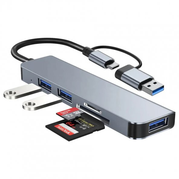 HEPU HP-B06 7in1 USB Type-C Girişli HUB Çoklayıcı Kart Okuyucu - 2