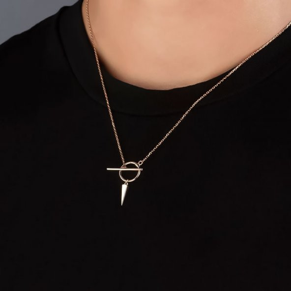 14k Altın Sallantılı Halka Spike Kolye - Resim 2