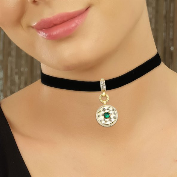 14k Altın Yeşil Taşlı Kalemli Charm Kolye Ucu - Resim 2