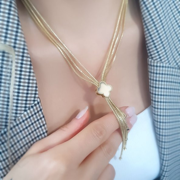 14k Altın Yonca Gerdanlık Kolye - Resim 2