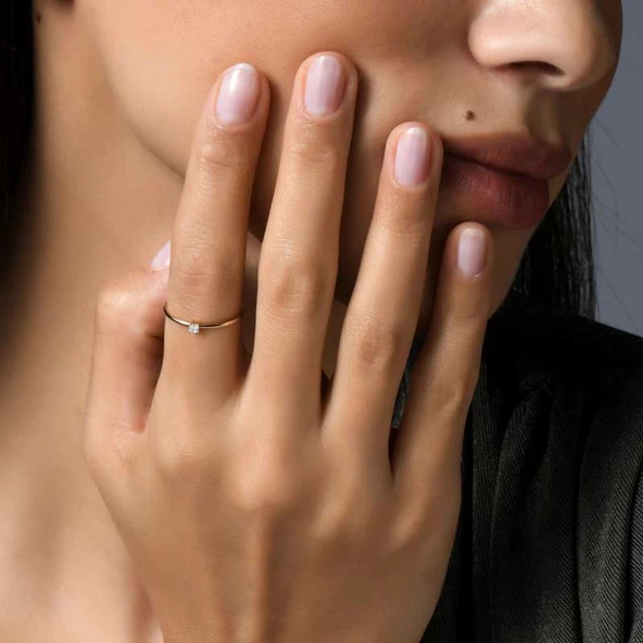 14k Altın Tektaş Eklem Tel Yüzük - Resim 4