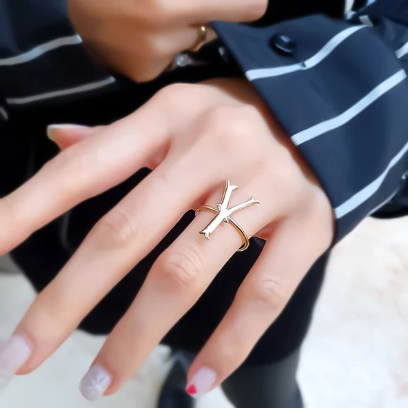 14 Ayar Altın A Harf Yüzük - Resim 5