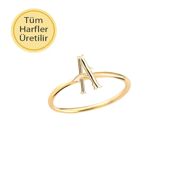 14 Ayar Altın A Harf Yüzük - Resim 3